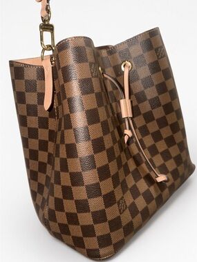 Louis Vuitton Brown Checker Canvas Tote with Pink Trim. COA INCLUDED